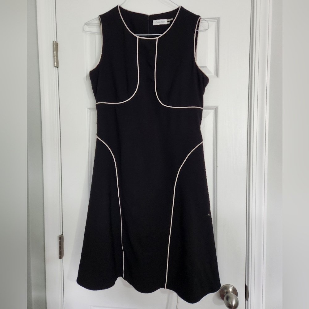 Calvin Klein Black Dress with White Piping And Detachable Belt